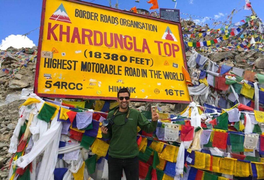 At the top of Khardung La road, the highest road in the world