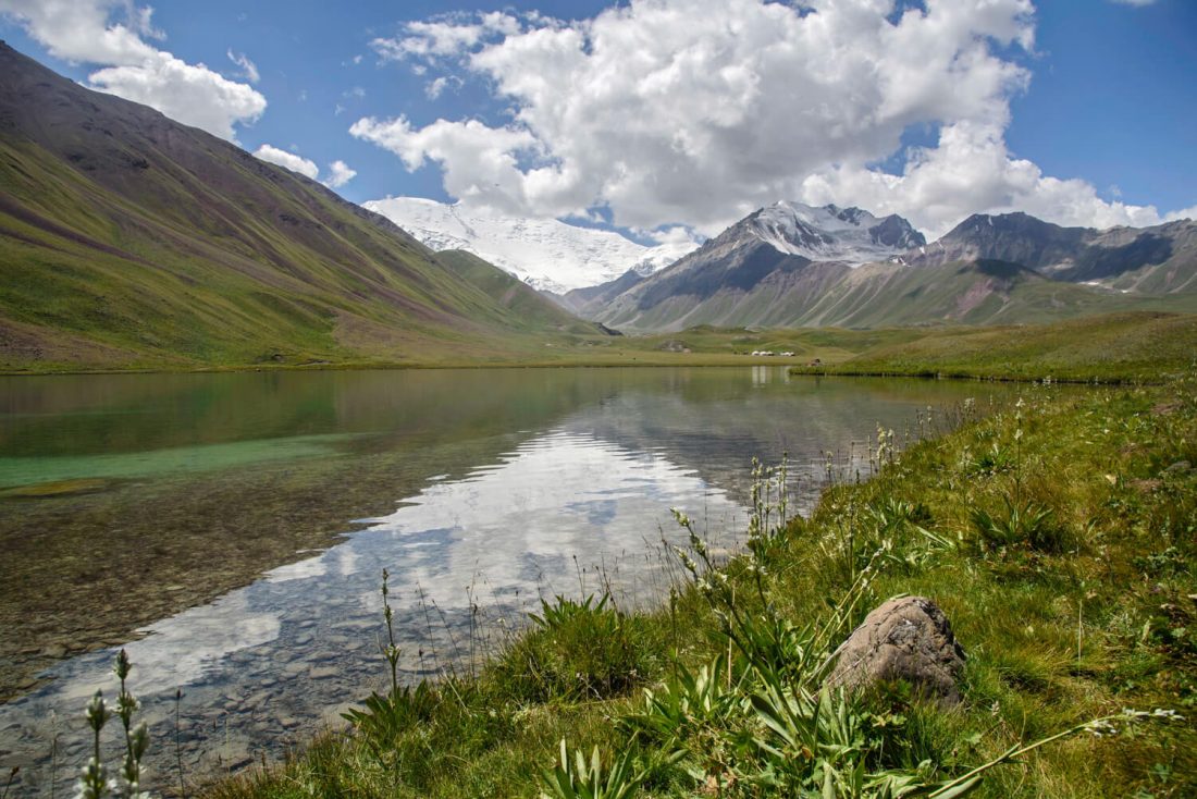 Tulparkul Lake and Lenin peak at the background