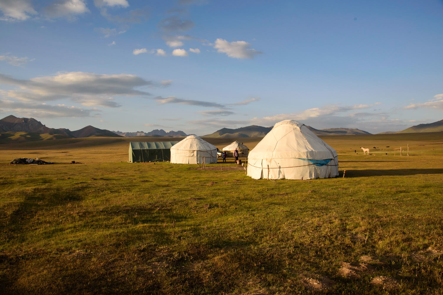 Un campo de yurts en el lago Song Kul