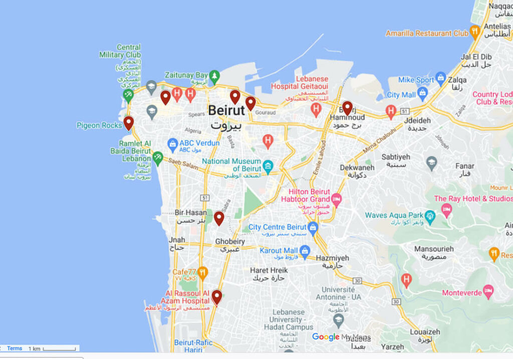 Things to do in Beirut map